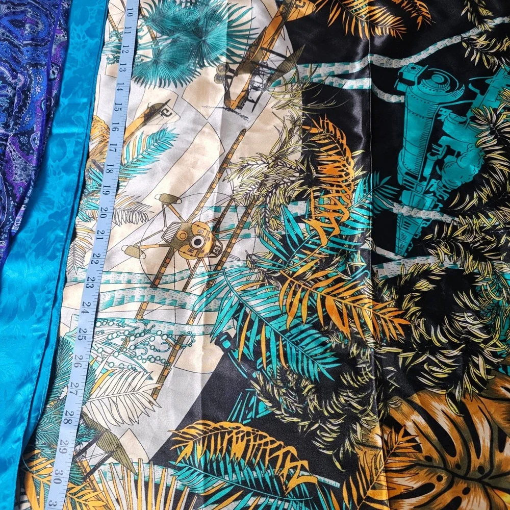 4pc Scarf Lot Silky Travel Print Planes Trains Tropical Paisley Floral Y2K Retro